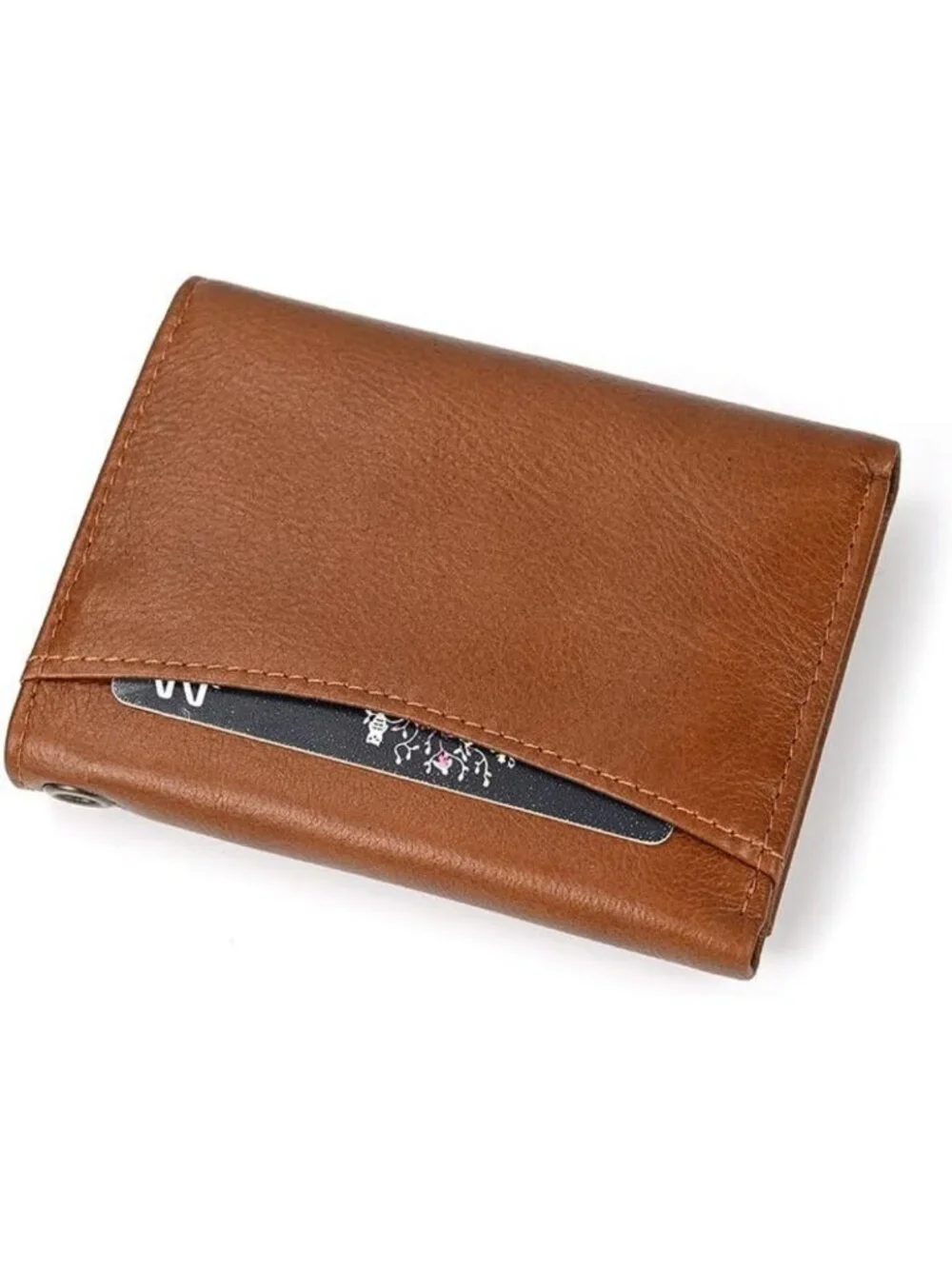 Genuine Leather Trifold Wallet with RFID Blocking & Chain for Bikers, Motorcycle